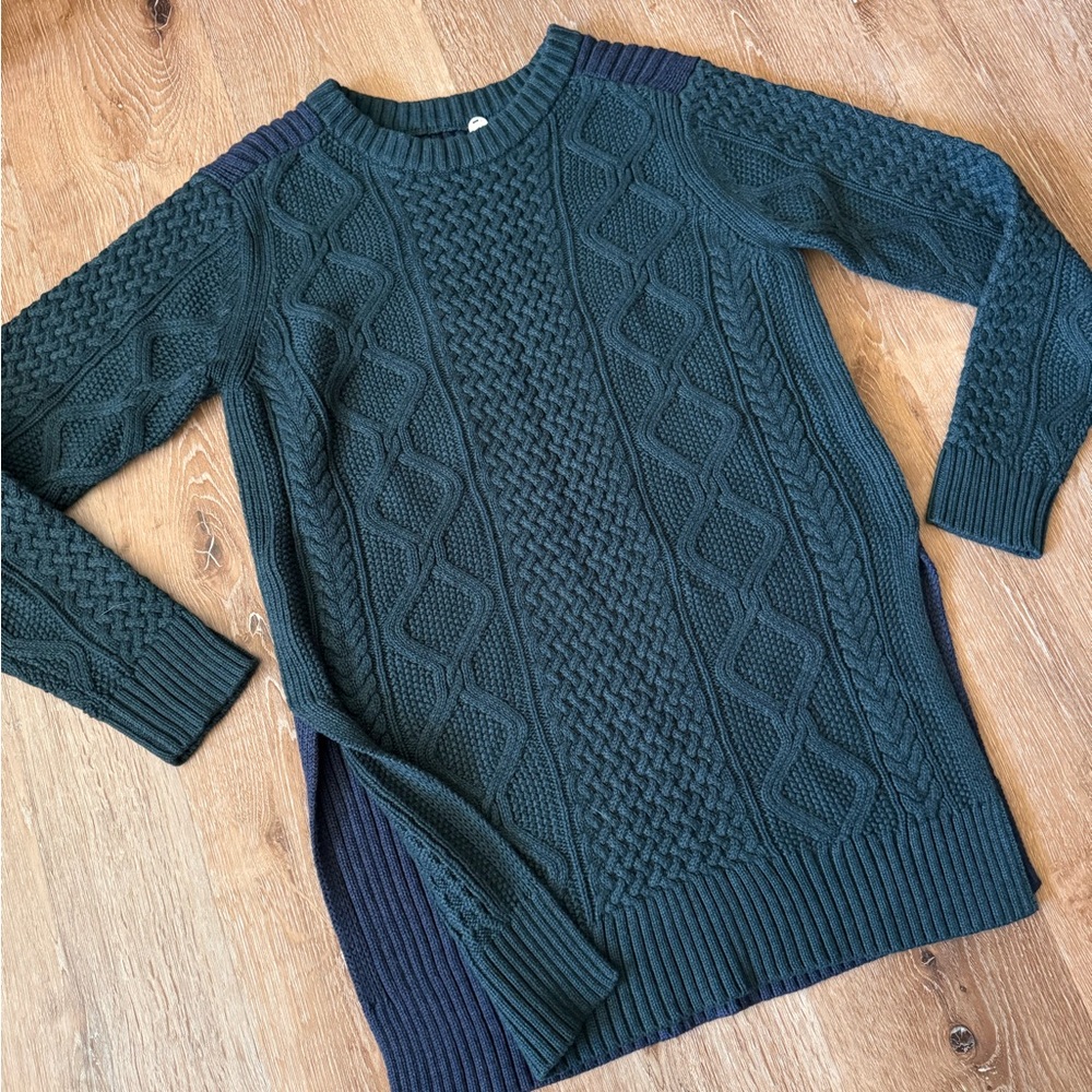 Margaret O Leary Oversized Pullover Green Blue Cable‎ Knit Sweater Size M/L